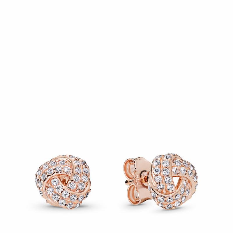 Pandora Rose™ Sparkling Love Knot Stud Earrings - Pandora Rose/Cubic Zirconia - Canada | ZP9338PN